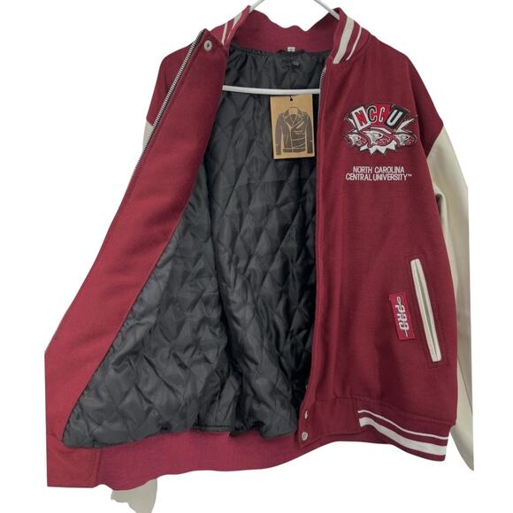 NEW NC Central Eagles Varsity Style Jacket Coat Maroon Patches Pockets Men 3XL - Picture 5 of 11